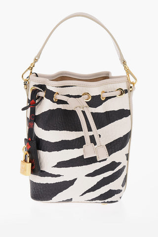Animal Motif Textured Leather Bucket Bag