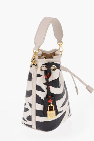 Animal Motif Textured Leather Bucket Bag