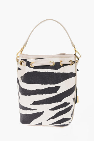 Animal Motif Textured Leather Bucket Bag