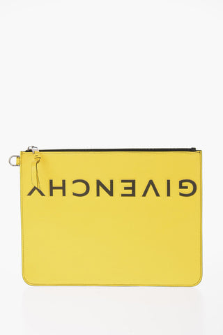 Maxi Pouch in Pelle Bicolore con Logo in Rilievo