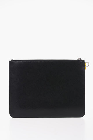 Maxi Pouch in Pelle Bicolore con Logo in Rilievo