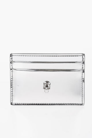 Mirrored Leather Card Holder with Skull Detail