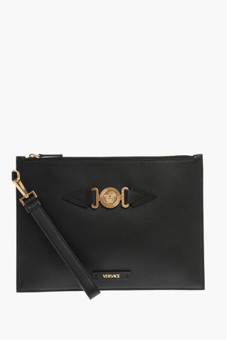 Leather Maxi Pouch with Golden Detail