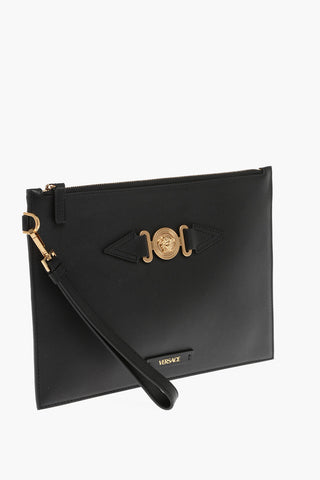 Leather Maxi Pouch with Golden Detail