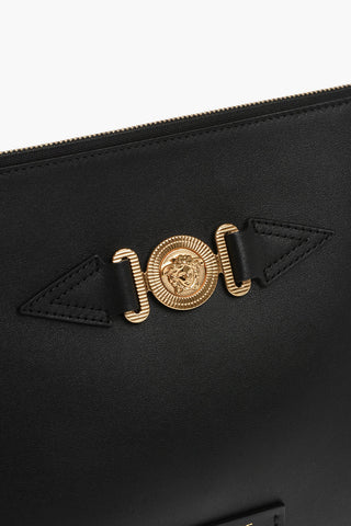 Leather Maxi Pouch with Golden Detail
