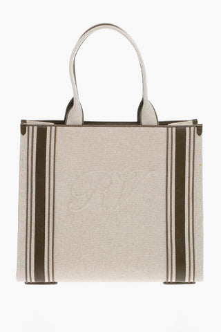 Canvas Tote Bag with Leather Trims and Embossed Logo