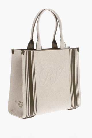 Canvas Tote Bag with Leather Trims and Embossed Logo