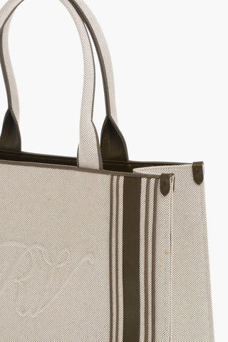 Canvas Tote Bag with Leather Trims and Embossed Logo