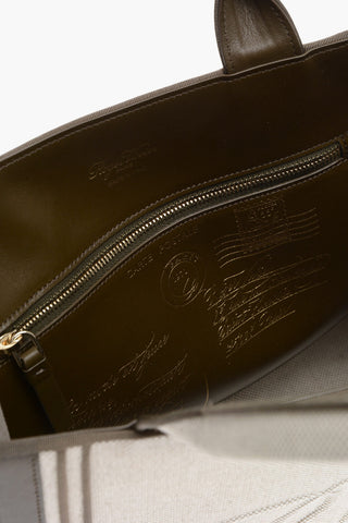 Canvas Tote Bag with Leather Trims and Embossed Logo