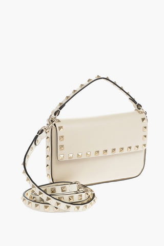 GARAVANI Leather ROCKSTUD Handbag with Studs and Removable Shoulder Strap