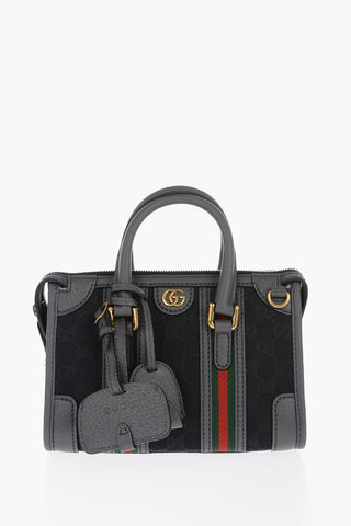 Leather and Fabric Bowler Bag with Golden GG Monogram and Removable Shoulder Strap