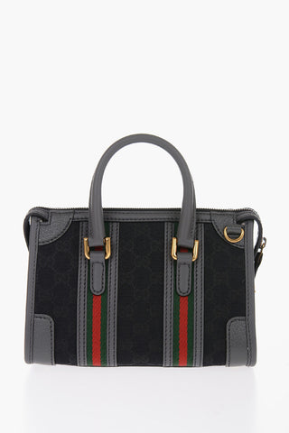 Leather and Fabric Bowler Bag with Golden GG Monogram and Removable Shoulder Strap