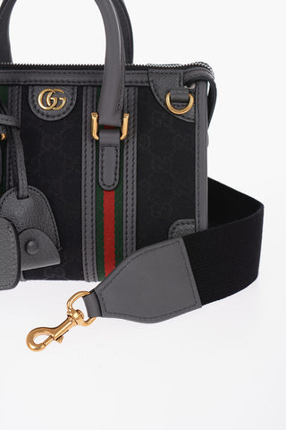 Leather and Fabric Bowler Bag with Golden GG Monogram and Removable Shoulder Strap