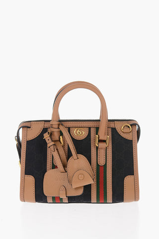 Leather and Fabric Bowler Bag with Golden GG Monogram and Removable Shoulder Strap