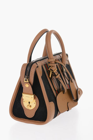 Leather and Fabric Bowler Bag with Golden GG Monogram and Removable Shoulder Strap