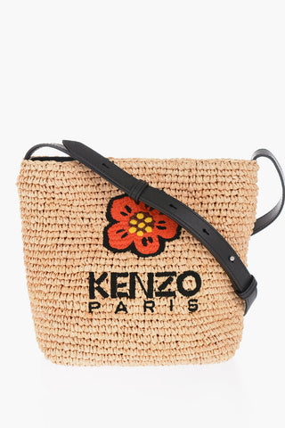 Rafia Bucket Bag with Flower Embroidery
