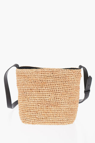 Rafia Bucket Bag with Flower Embroidery