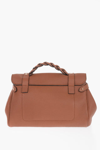 Textured Leather ALEXA Satchel Bag with Braided Handle and Removable Shoulder Strap