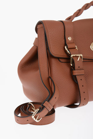 Textured Leather ALEXA Satchel Bag with Braided Handle and Removable Shoulder Strap