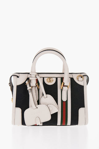 Borsa Bauletto in Pelle e Tessuto con Monogram GG Dorato e Tracolla Removibile