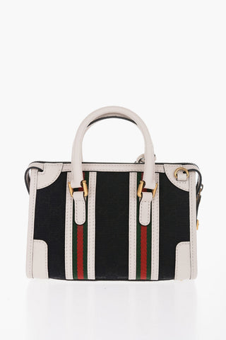 Borsa Bauletto in Pelle e Tessuto con Monogram GG Dorato e Tracolla Removibile