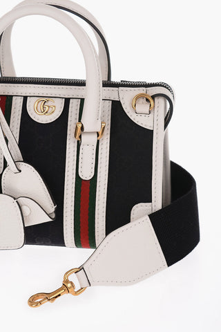 Borsa Bauletto in Pelle e Tessuto con Monogram GG Dorato e Tracolla Removibile