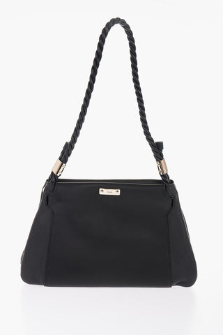 Leather Shoulder Bag with Textured Leather Details and Braided Handle