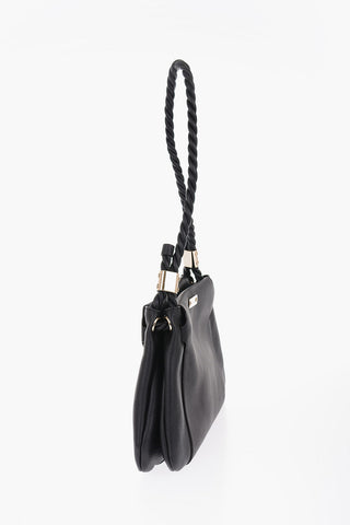 Leather Shoulder Bag with Textured Leather Details and Braided Handle