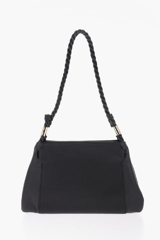 Leather Shoulder Bag with Textured Leather Details and Braided Handle