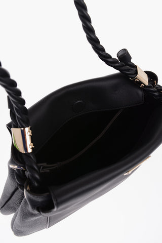 Leather Shoulder Bag with Textured Leather Details and Braided Handle