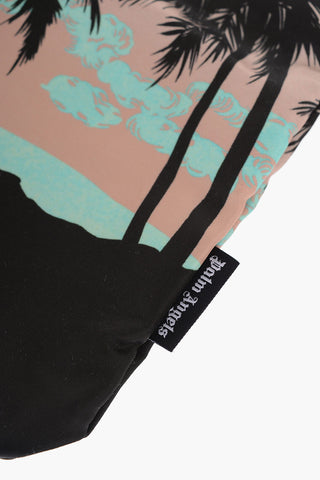 Patterned GREEN SUNSET Shopper Bag with Leather Trims