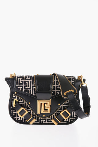 Leather and Fabric BLAZE Shoulder Bag with Golden Details