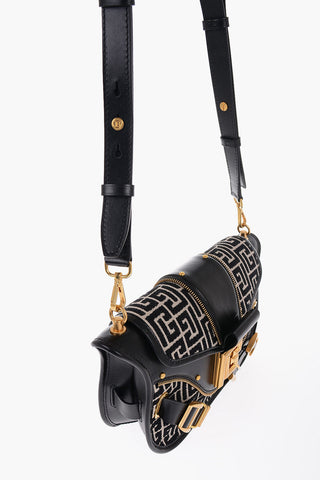 Leather and Fabric BLAZE Shoulder Bag with Golden Details