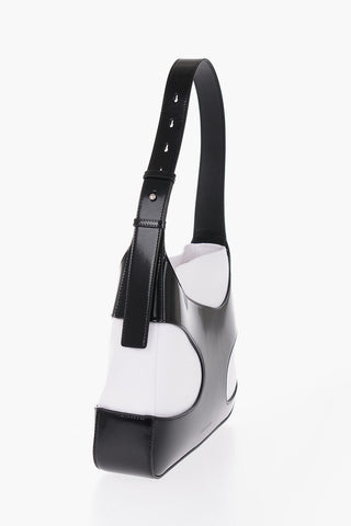 Two-Tone Patent Leather and Canvas Shoulder Bag