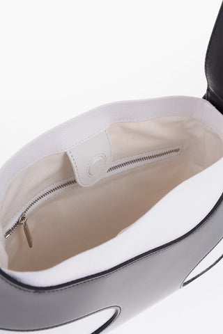 Two-Tone Patent Leather and Canvas Shoulder Bag