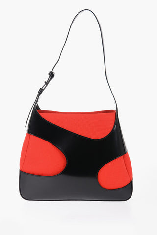 Two-Tone Patent Leather and Canvas Shoulder Bag