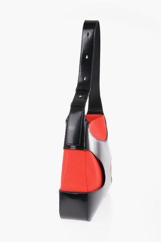Two-Tone Patent Leather and Canvas Shoulder Bag