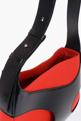 Two-Tone Patent Leather and Canvas Shoulder Bag