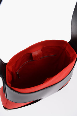 Two-Tone Patent Leather and Canvas Shoulder Bag