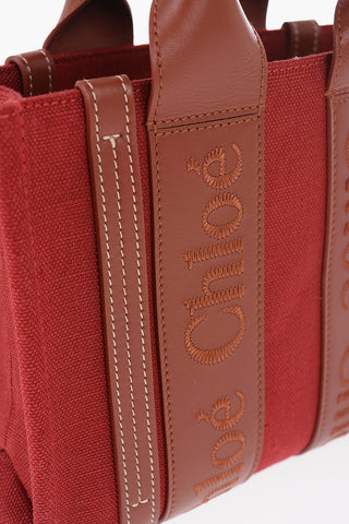 Linen WOODY Tote Bag with Leather Details and Removable Shoulder Strap