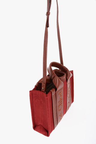 Linen WOODY Tote Bag with Leather Details and Removable Shoulder Strap