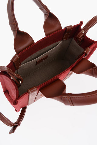 Linen WOODY Tote Bag with Leather Details and Removable Shoulder Strap