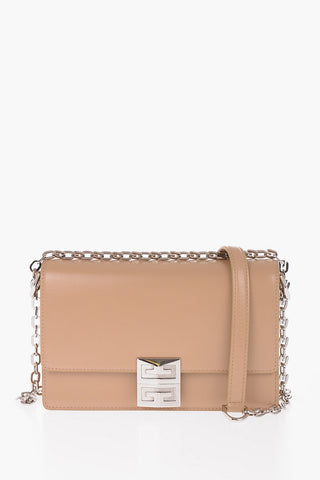 Solid Color Leather Bag with Silver-Tone Chain Shoulder Strap