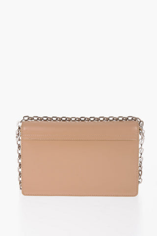 Solid Color Leather Bag with Silver-Tone Chain Shoulder Strap
