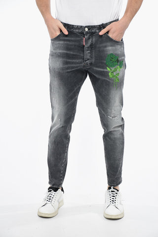 Jeans RELAX LONG CROTCH Distressed con Stampa Floreale 16cm