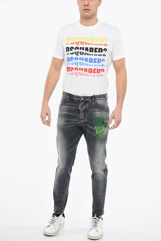 Jeans RELAX LONG CROTCH Distressed con Stampa Floreale 16cm