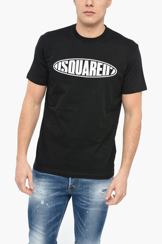 Crew Neck Cotton T-Shirt with Rubberised Logo
