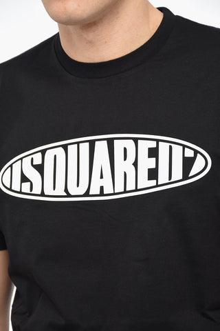 Crew Neck Cotton T-Shirt with Rubberised Logo