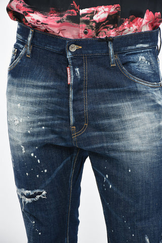 Jeans RELAX LONG CROTCH Distressed con Stampa Logo 16cm