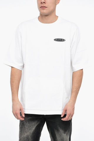 Crew Neck Cotton T-Shirt with Rubberised Logo and Maxipocket